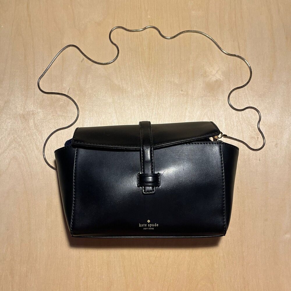 Kate Spade Riverside Street Emmie Gold Chain Strap Leather Crossbody Bag - Black